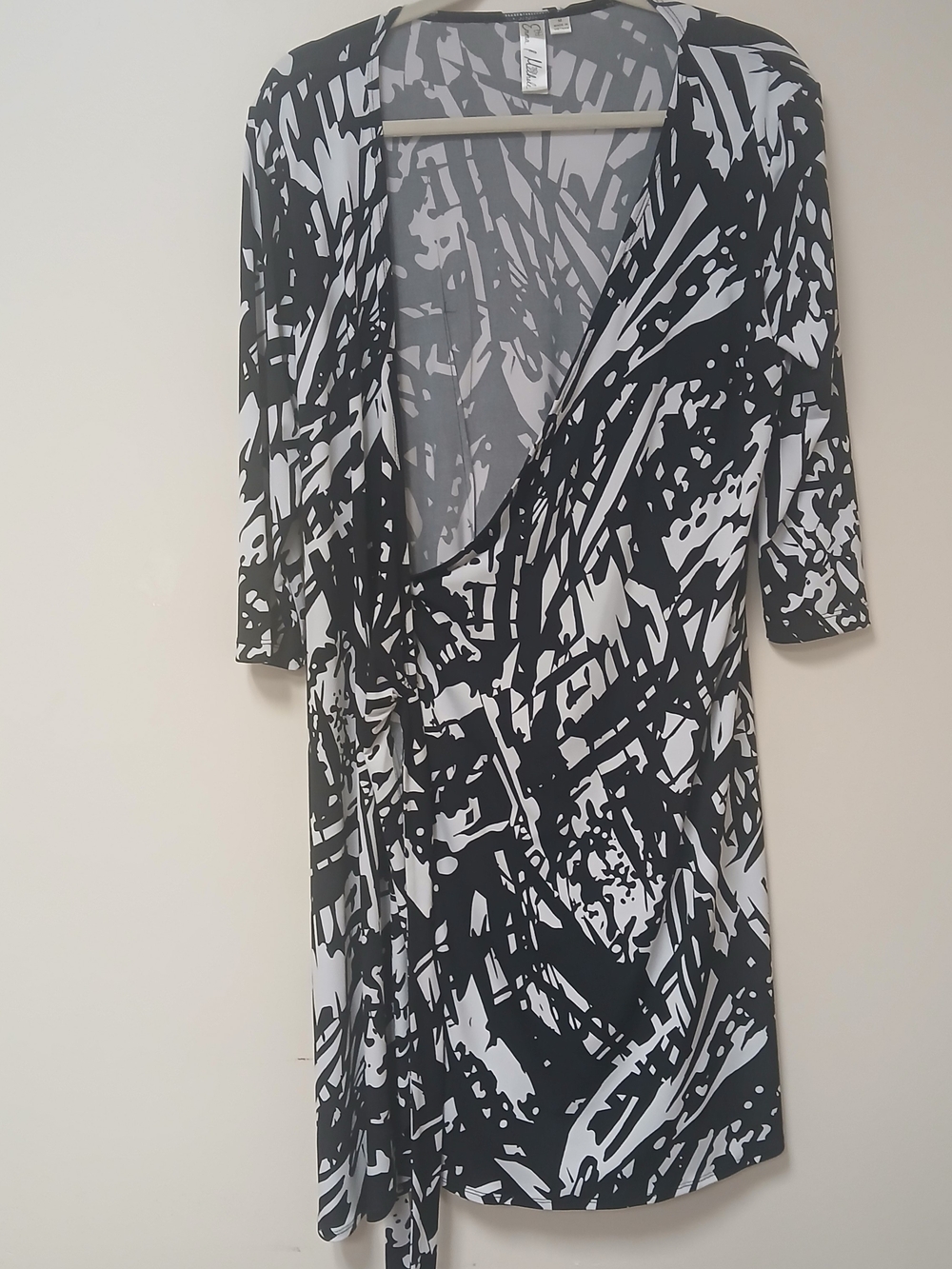 Emma & Michelle Black & White Abstract Wrap Dress